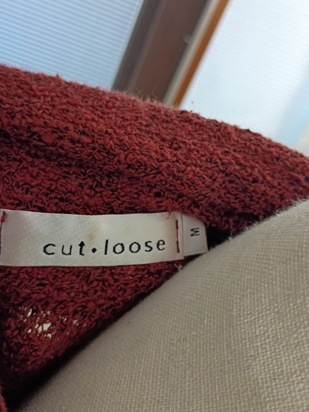 Cut Loose Rust Red Open Front Ruffle Waterfall Razorback Knit Vest, Medium - Picture 4 of 5